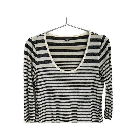 VINCE Deep Crewneck Top Oversized Shirt Knitted White Blue Stripes  Size XSmall - Picture 2 of 8